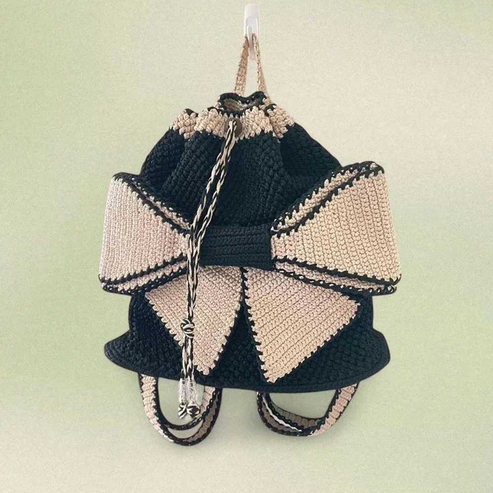 Giant Bow Crochet Macrame Adjustable Drawstring Backpack